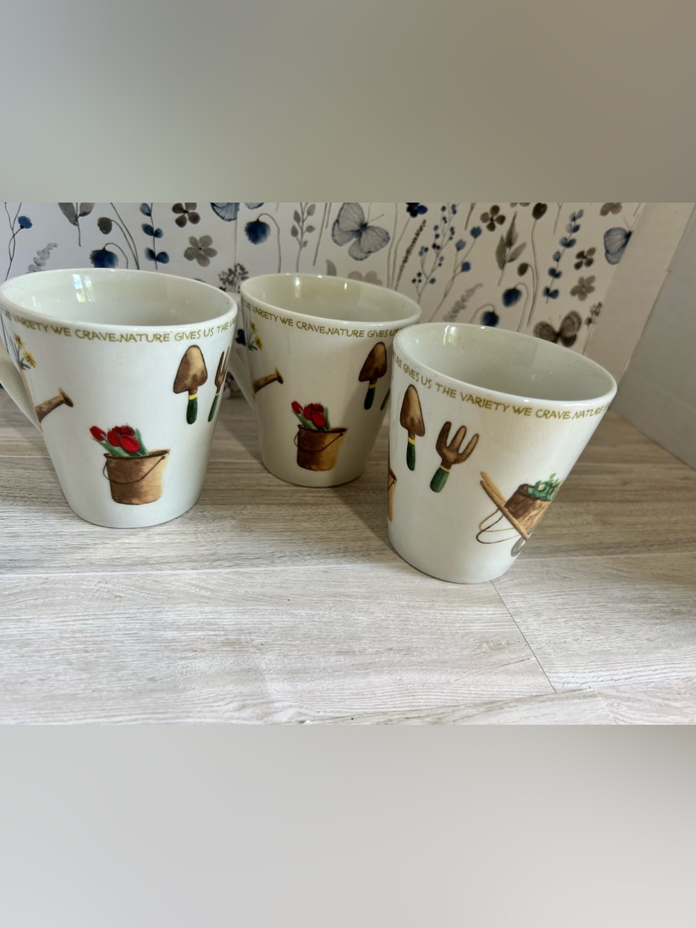 Vintage Thompson Pottery Gardening Lovers Mugs - Set of 3 Ceramic Coffee Cups